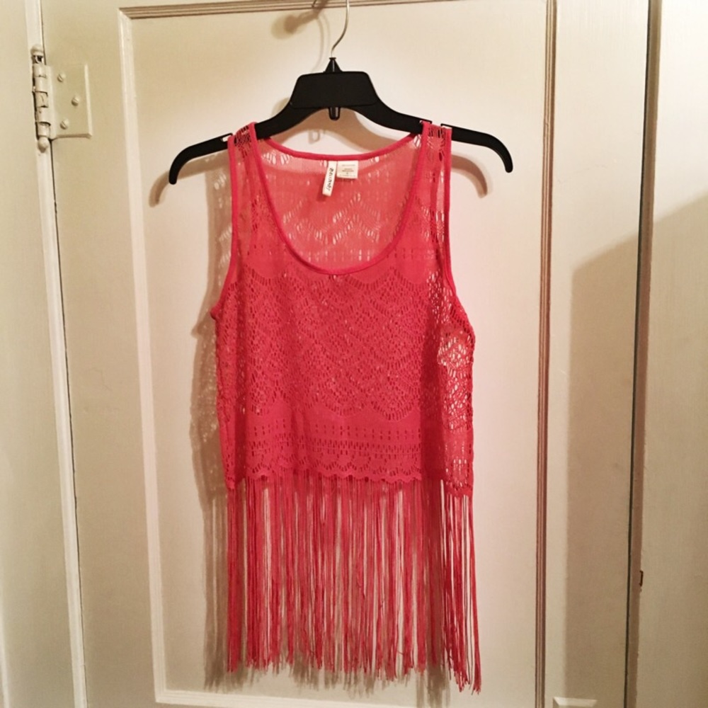 🍑 Peach Lace Fringe Crop Top